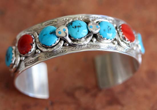 Zuni Turquoise Coral Bracelet by Effie C.