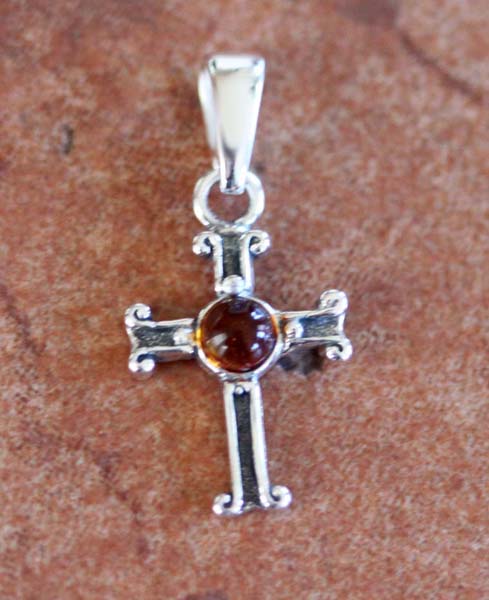 Handmade Sterling Silver Baltic Amber Cross Pendant