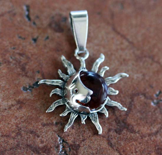 Handmade Sterling Silver Baltic Amber Sun Moon Pendant