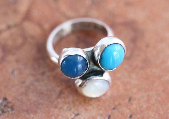 Nakai Navajo Turquoise Lapis Pearl Ring Size 6