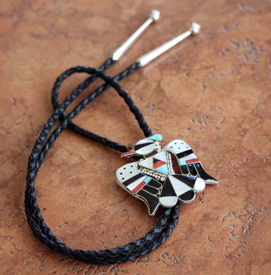 Zuni Native American Multi_Stone Thunderbird Bolo Tie