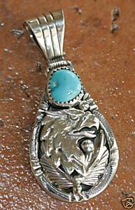 Navajo Turquoise 3D Eagle Pendant by H Martinez