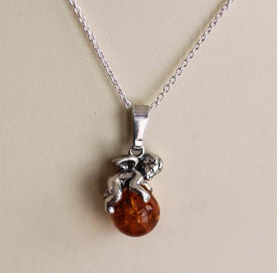 Sterling Silver Baltic Amber Angel Necklace