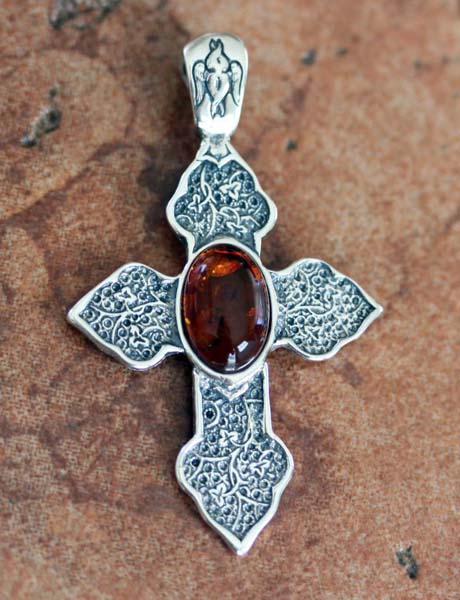 Handmade Sterling Silver Baltic Amber Cross Pendant