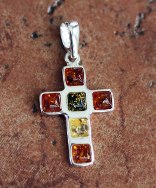 Handmade Sterling Silver Baltic Amber Cross Pendant