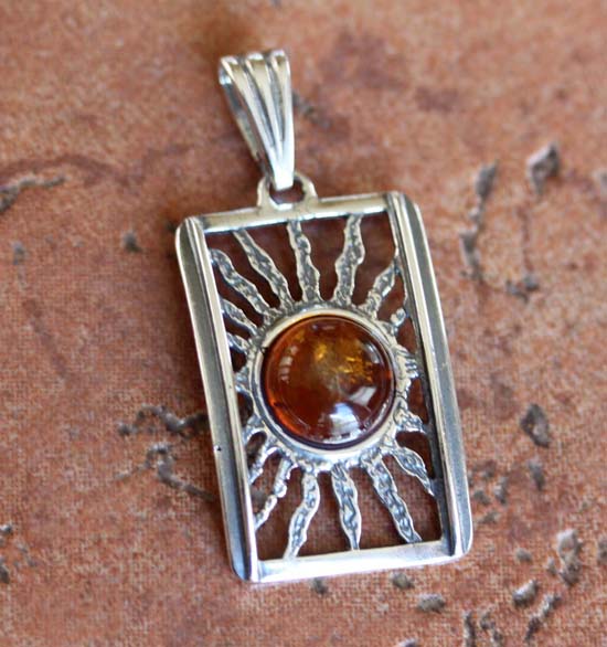 Handmade Sterling Silver Baltic Amber Sun Pendant