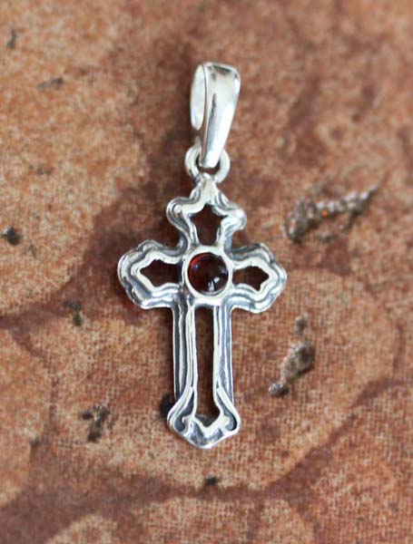 Handmade Sterling Silver Baltic Amber Cross Pendant