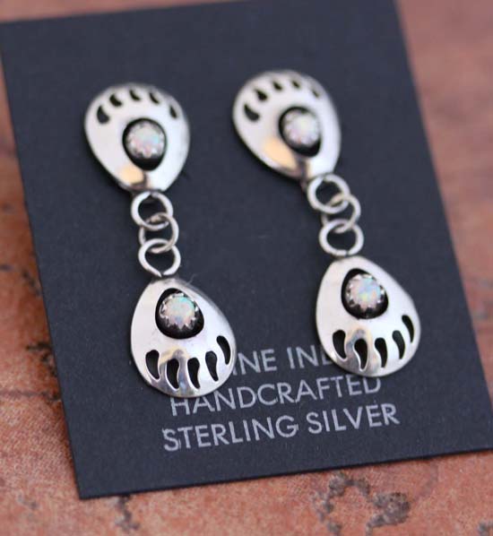 Navajo Created Opal Bear Paw Earrings