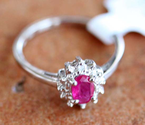 10K White Gold Diamond Accent Ruby Ring Size 6