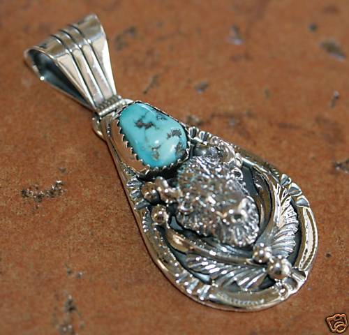 Navajo Turquoise 3D Bull Pendant by Henry Attakai