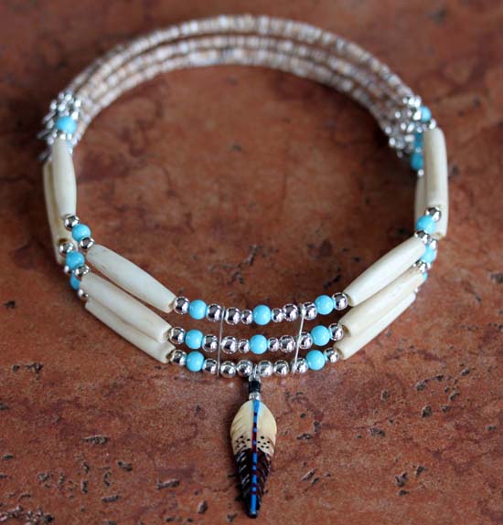 Navajo Beaded Choker Feather Necklace