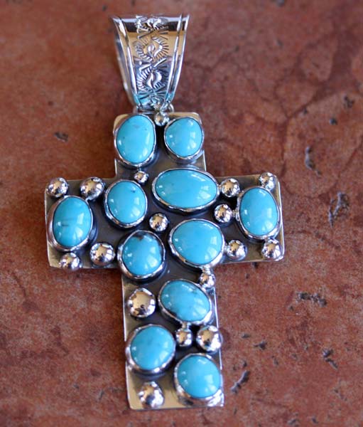 Nakai Navajo Sterling Turquoise Cross Pendant