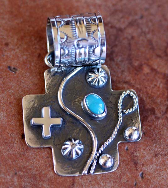 Nakai Navajo Sterling Turquoise Cross Pendant