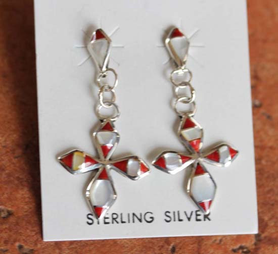 Zuni Silver Multi_Stone Cross Earrings