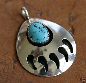 Navajo Turquoise Bear Claw Pendant by Mike Thomas