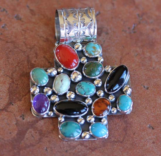 Nakai Navajo Silver Multi_Stone Cross Pendant