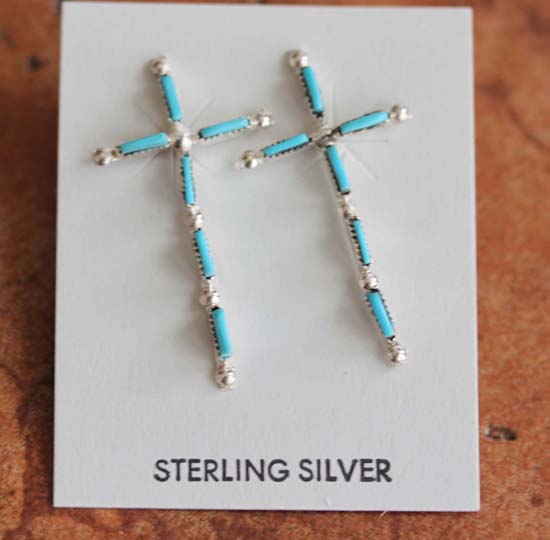 Zuni Silver Turquoise Cross Earrings