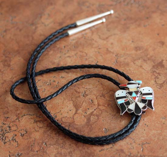 Zuni Native American Multi_Stone Thunderbird Bolo Tie