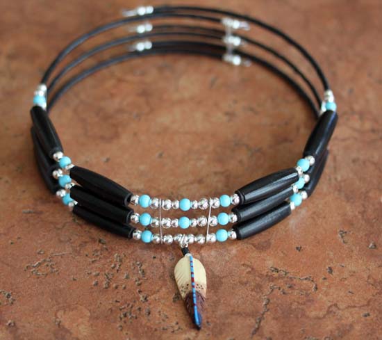 Navajo Beaded Choker Feather Necklace