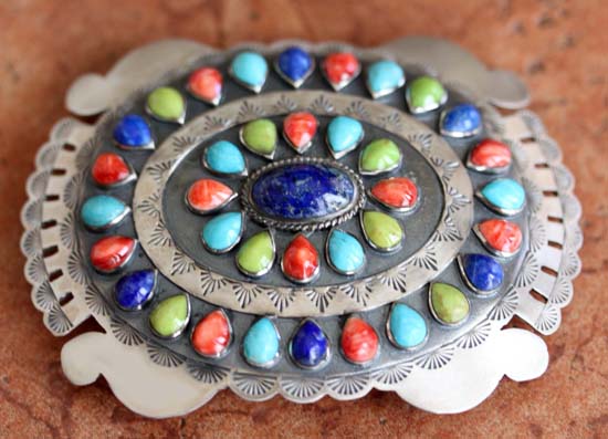 Sterling Multi_Stone Belt Buckle