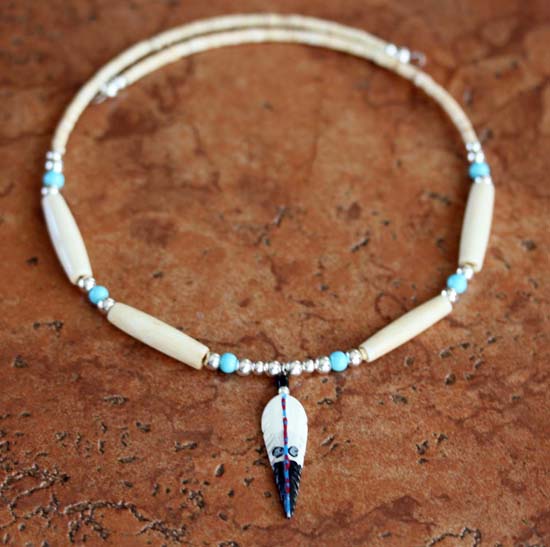 Navajo Beaded Choker Feather Necklace