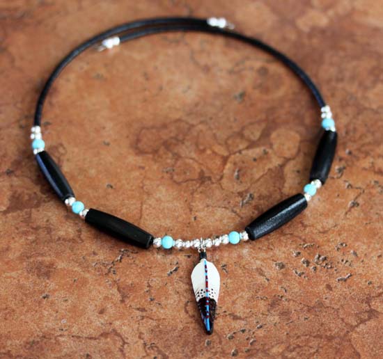 Navajo Beaded Choker Feather Necklace