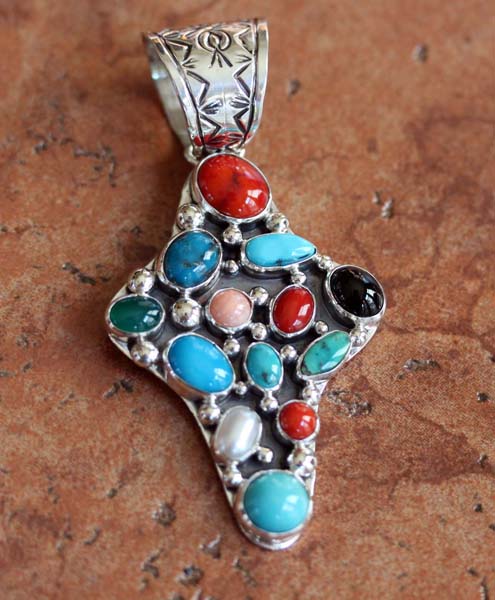 Nakai Navajo Silver Multi_Stone Cross Pendant