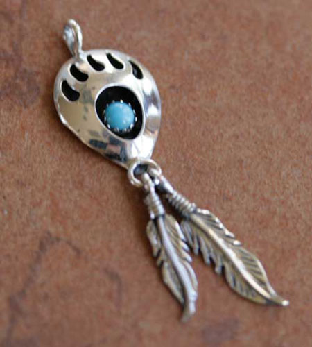 Navajo Turquoise Bear Paw Pendant by Mike Thomas