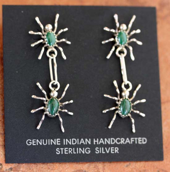 Navajo Silver Malachite Spider Earrings