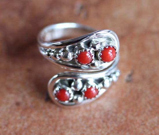 Navajo Silver Coral Ring Size 6_8