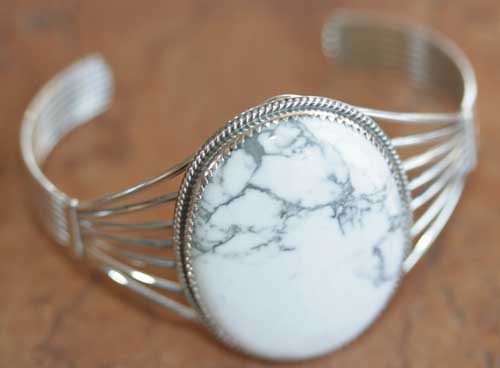 Navajo Indian Silver Howlite Bracelet by Patrick Yazzie