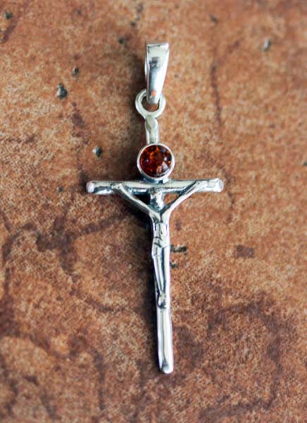 Handmade Sterling Silver Baltic Amber Cross Pendant