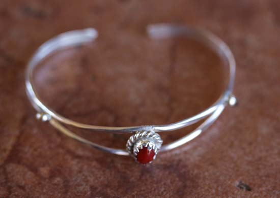 Navajo Sterling Silver Coral Children's Bracelet