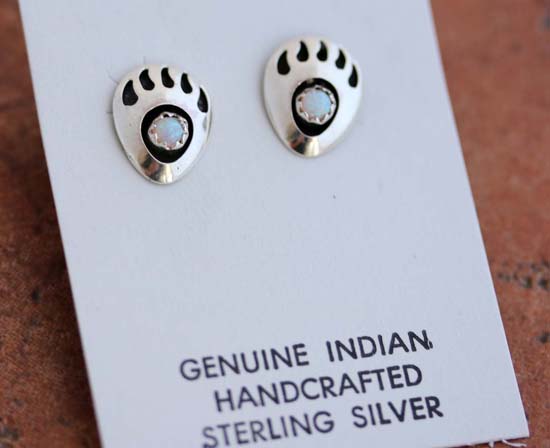 Navajo Created Opal Bear Paw Earrings