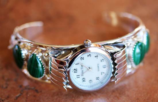 Navajo Malachite Ladies Watch Bracelet