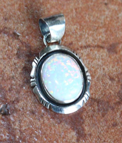 Navajo Silver Created Opal Pendant