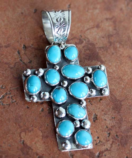 Nakai Navajo Sterling Turquoise Cross Pendant