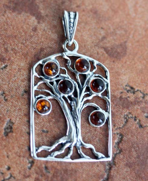 Sterling Silver Baltic Amber Tree of Life Pendant