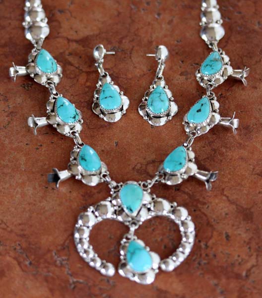 Navajo Silver Turquoise Necklace by Clem Nalwood