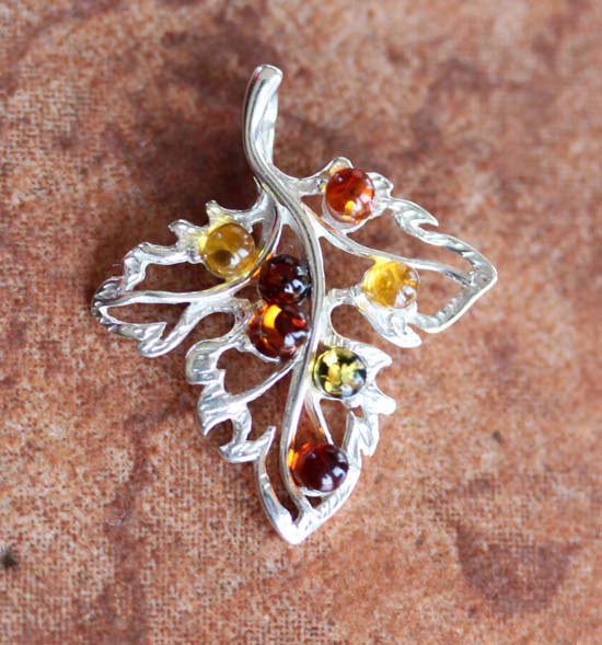 Sterling Silver Baltic Amber Leaf Pendant