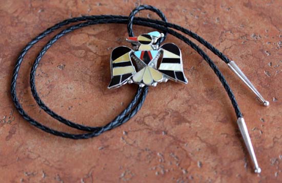 Zuni Silver Multi_Stone Thunderbird Bolo Tie