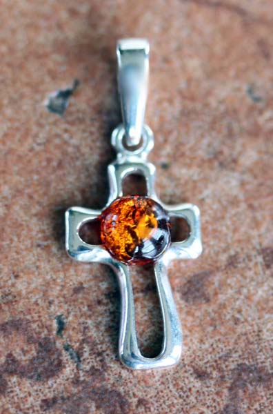 Sterling Silver Baltic Amber Cross Pendant