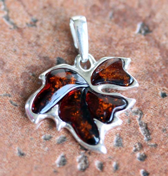 Sterling Silver Baltic Amber Leaf Pendant