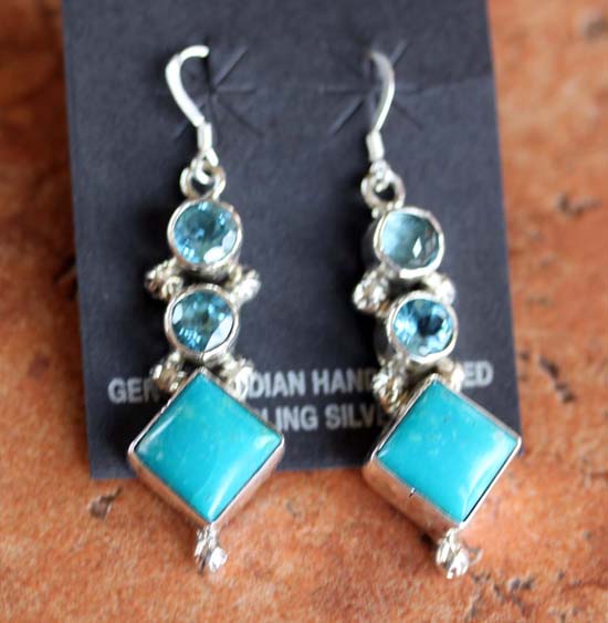 Navajo Silver Turquoise Aquamarine Earrings