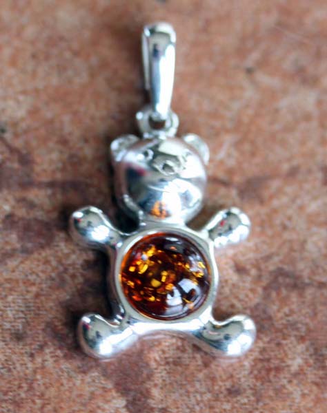 Sterling Silver Baltic Amber Teddy Bear Pendant