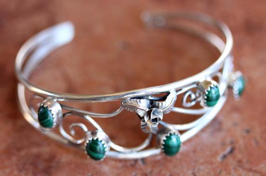 Navajo Silver Malachite Bracelet by C Nez