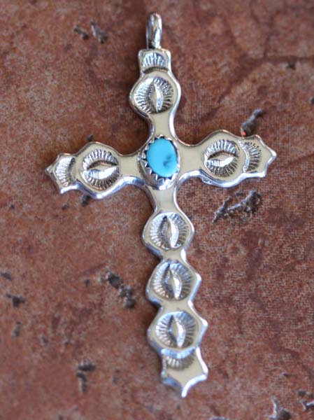 Navajo Silver Turquoise Cross Pendant