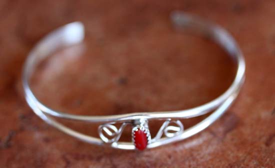 Navajo Sterling Silver Coral Bracelet