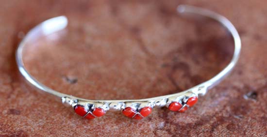 Navajo Sterling Silver Coral Children's Bracelet