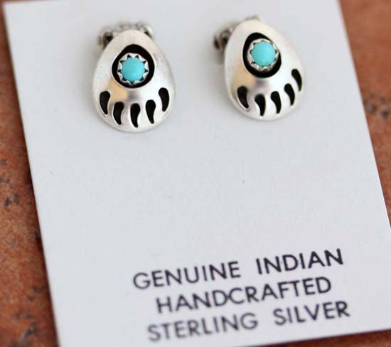 Navajo Turquoise Bear Paw Clip_On Earrings